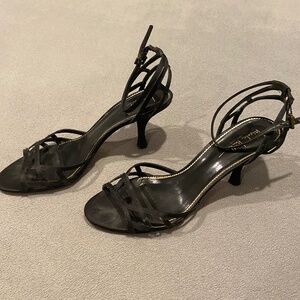 Nicole Miller Black Satin Strappy Sandals, Size 9.5